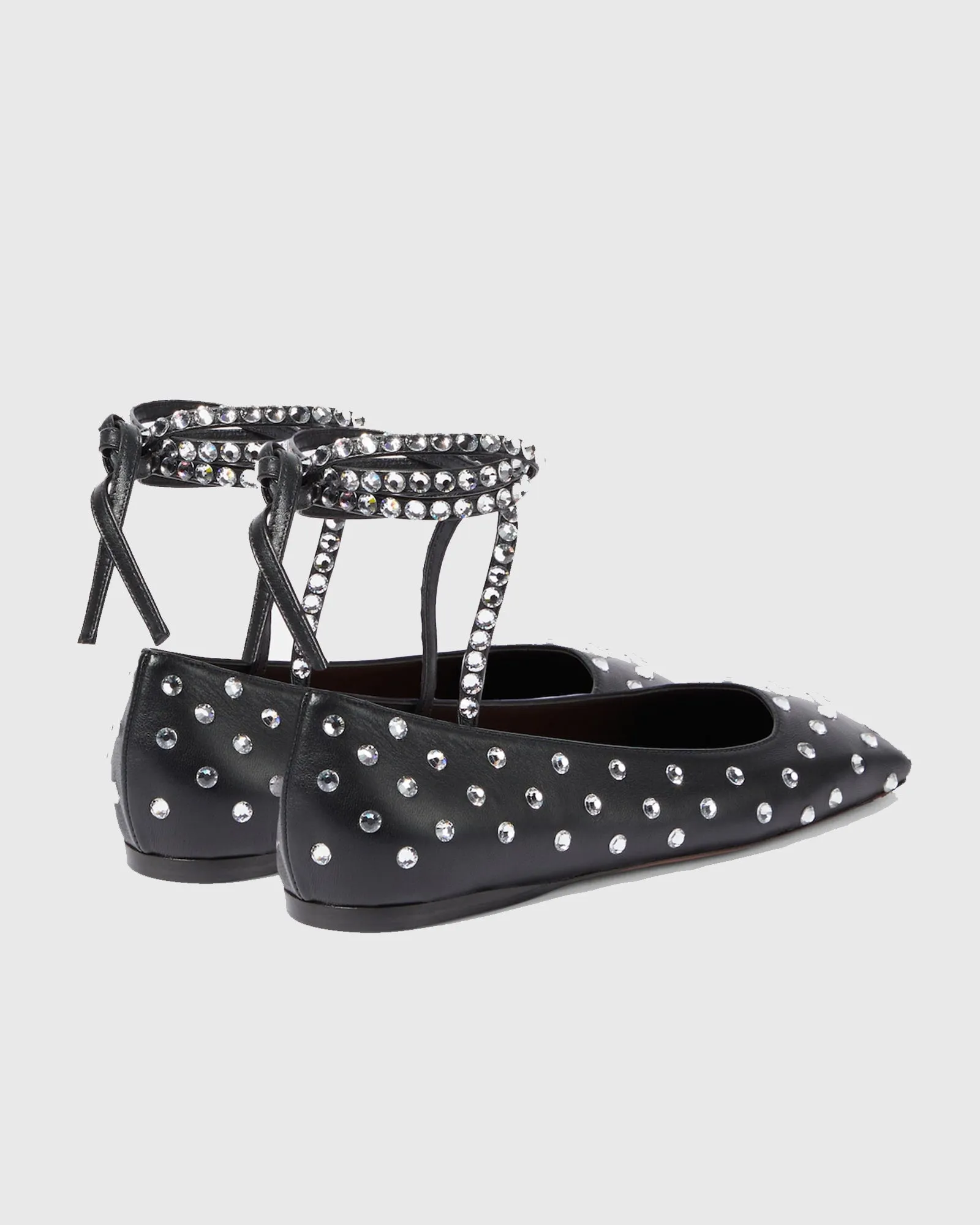 Amata Rhinestone Embellished Leather Ballet Flats In Black