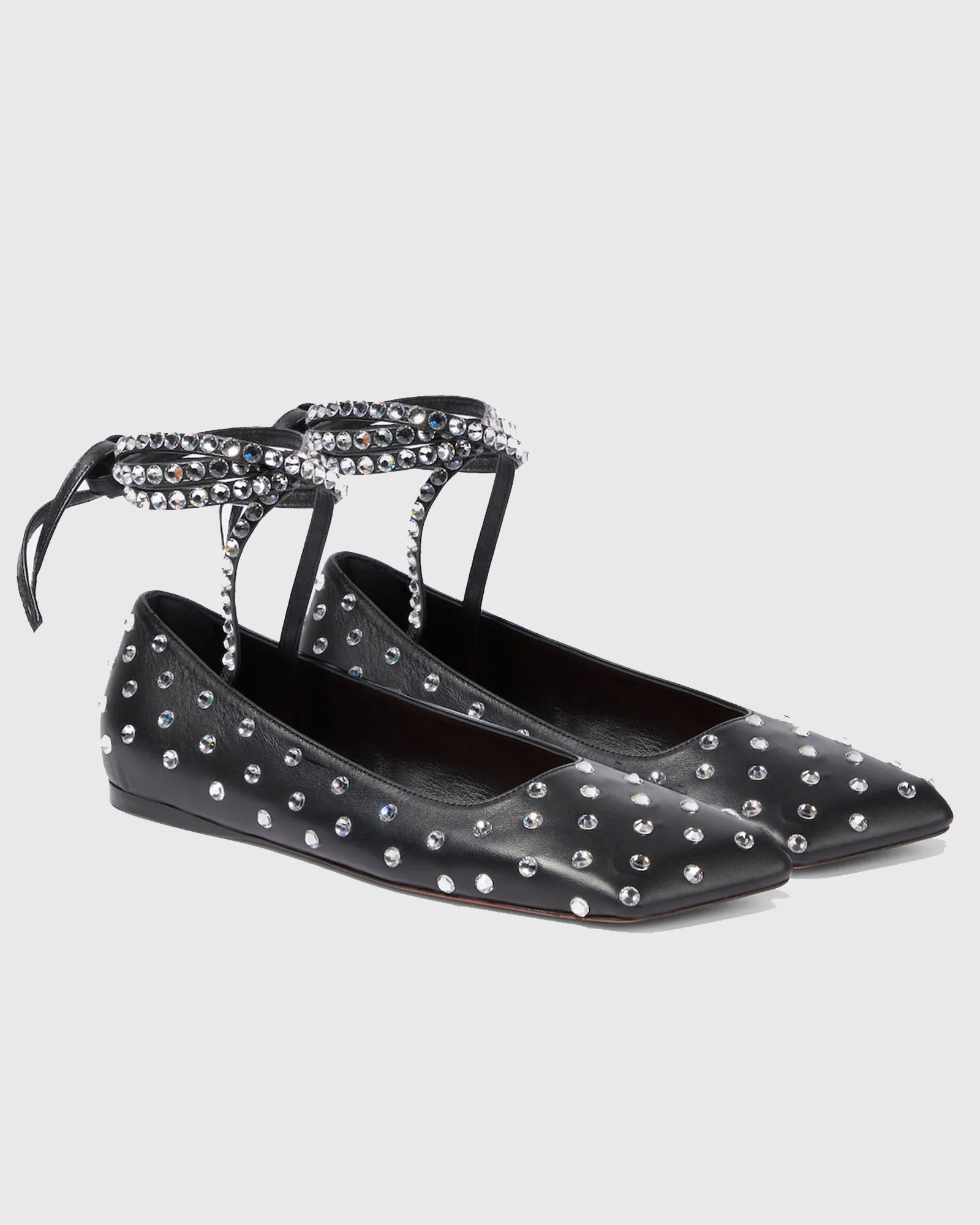 Amata Rhinestone Embellished Leather Ballet Flats In Black