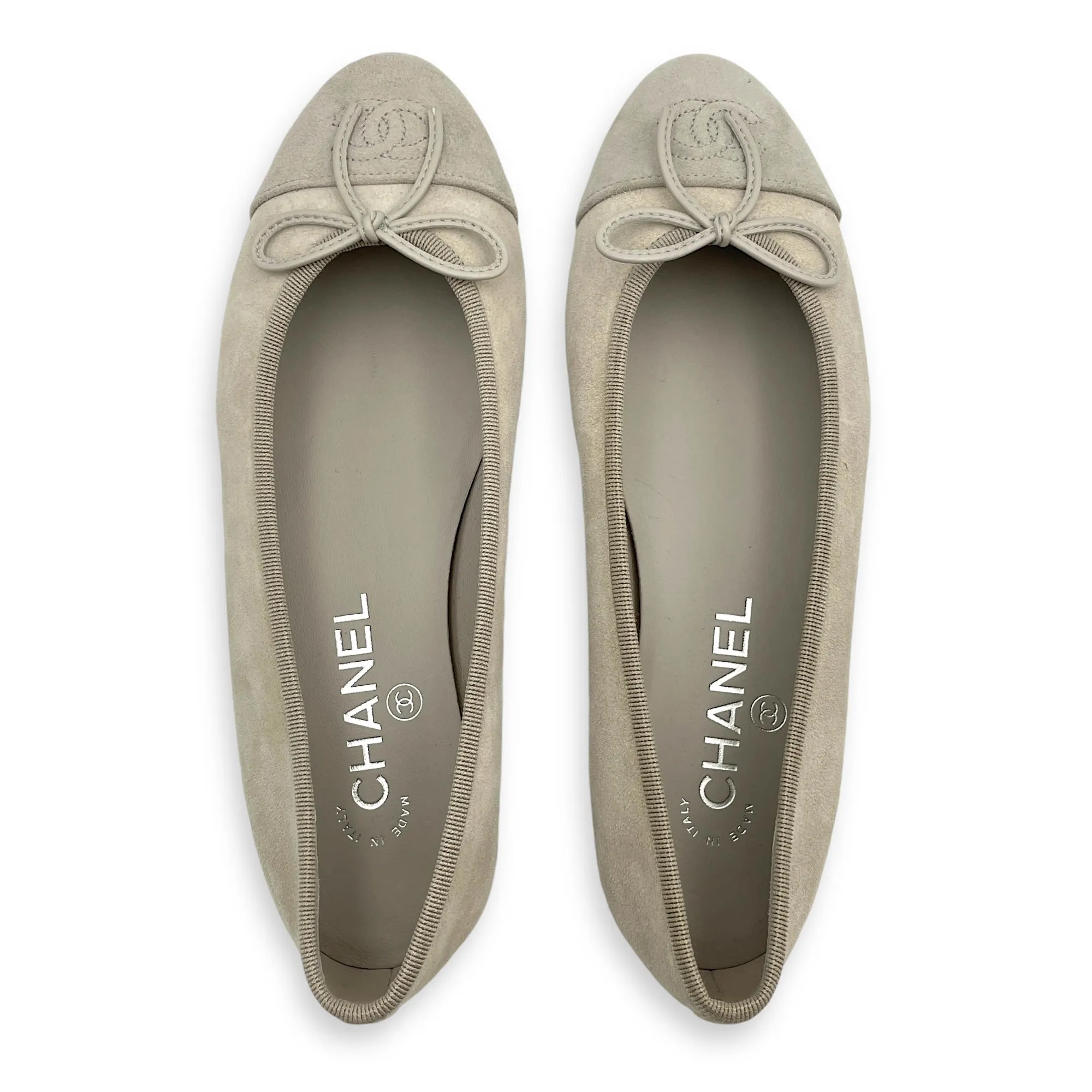 Ballerina 36.5C Grey Flats in Suede Leather
