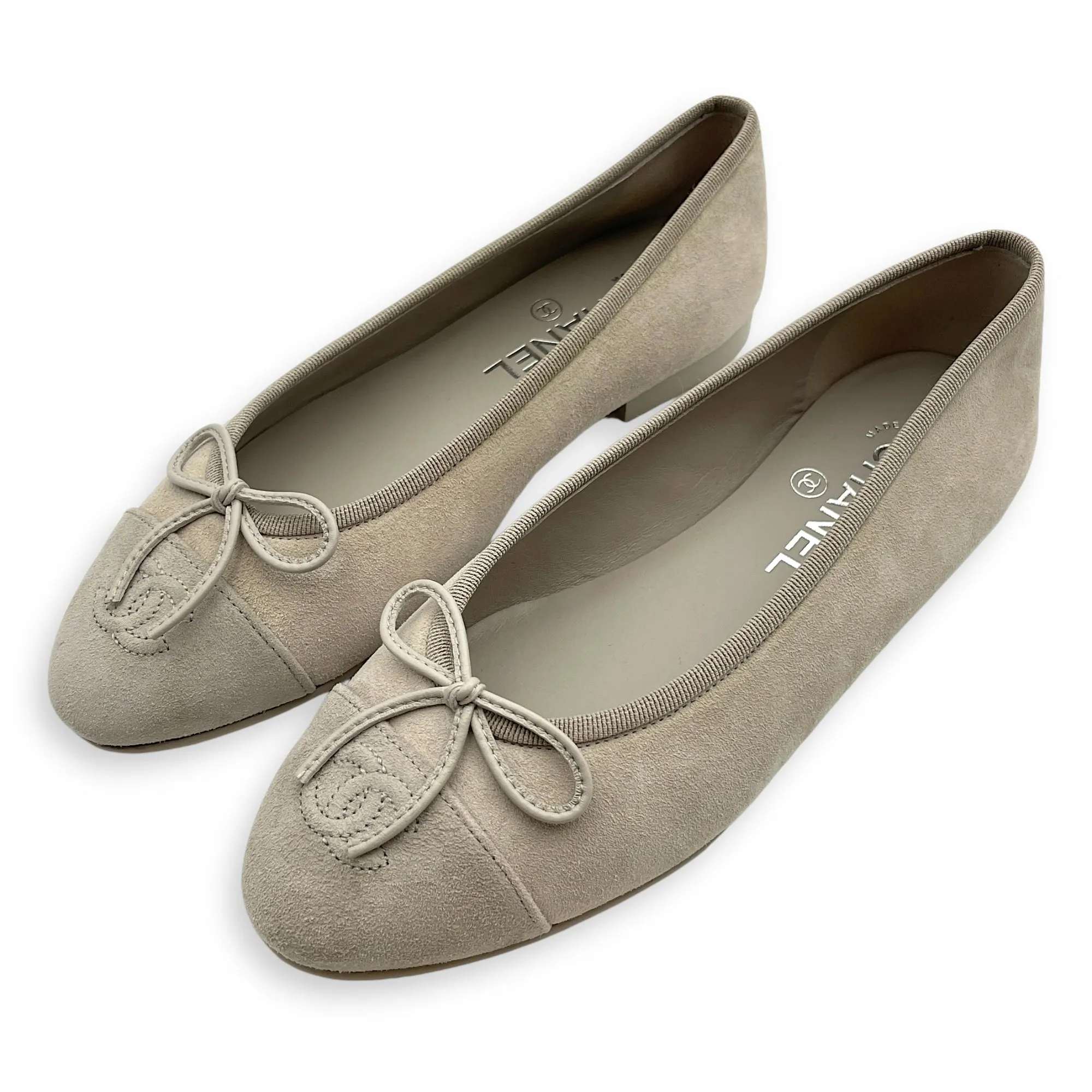 Ballerina 36.5C Grey Flats in Suede Leather