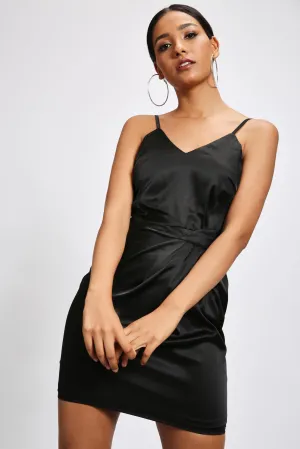 Black Ruched Front Cami Mini Dress