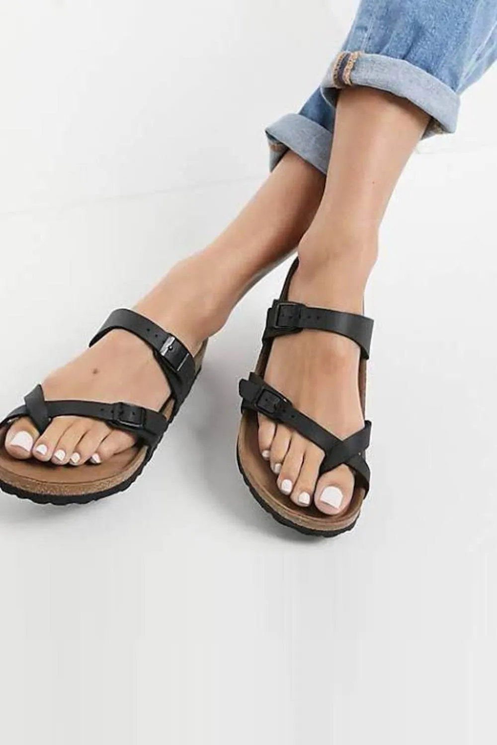 BLACK SOFT FOOTBED CROSS STRAP SANDALS