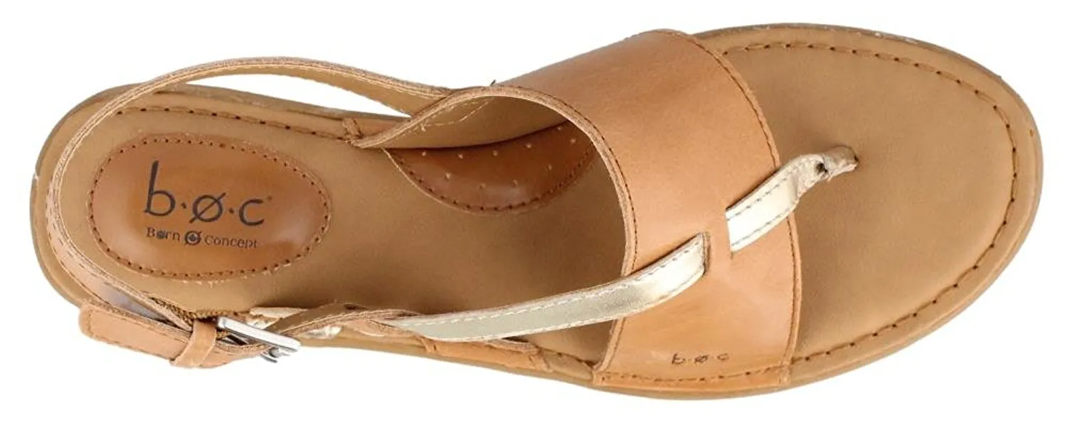 B.O.C. Lowery Leather Split Toe Casual Slingback Sandals, Tan Gold (Women)