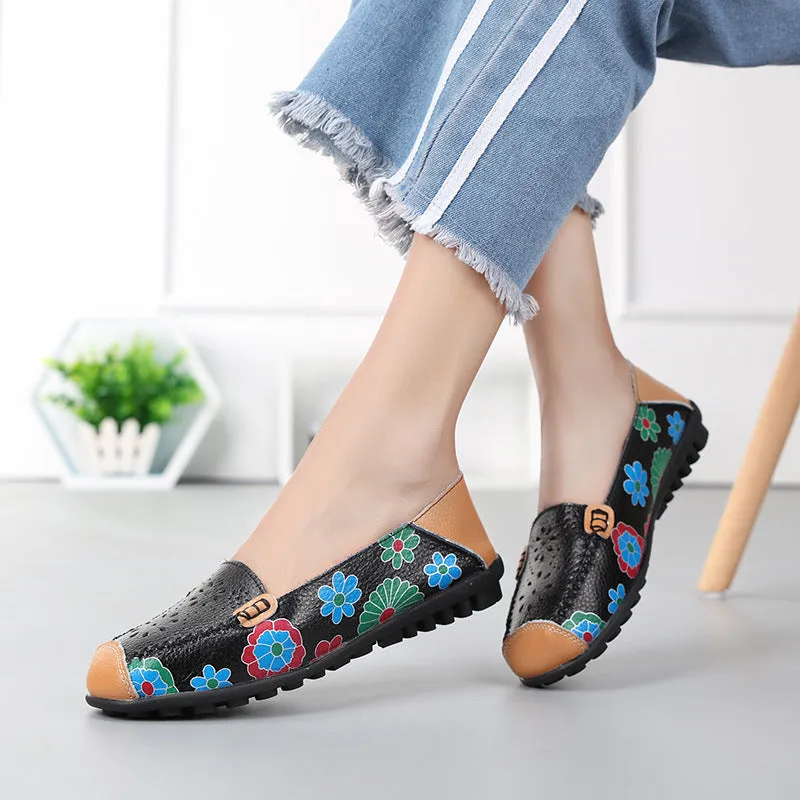 Easy To Put On Perforated Loafers For Pregnant Women Seniors