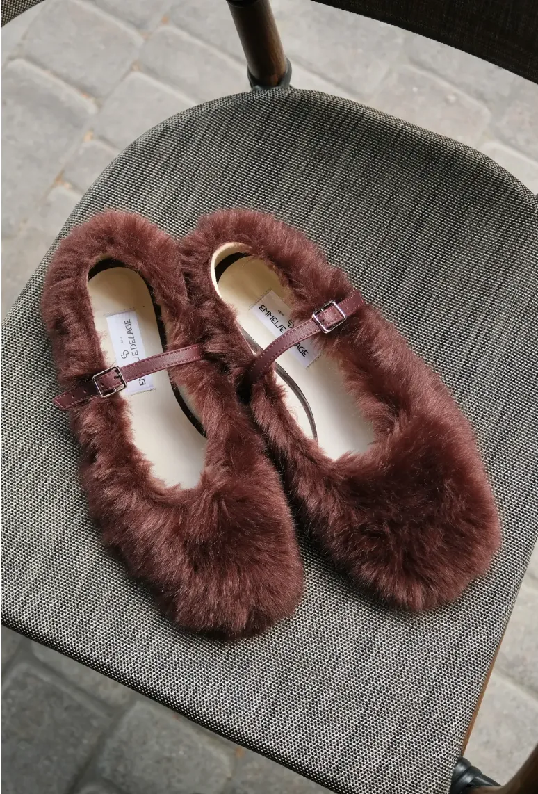 Faux Fur Ballet Flats Purpur