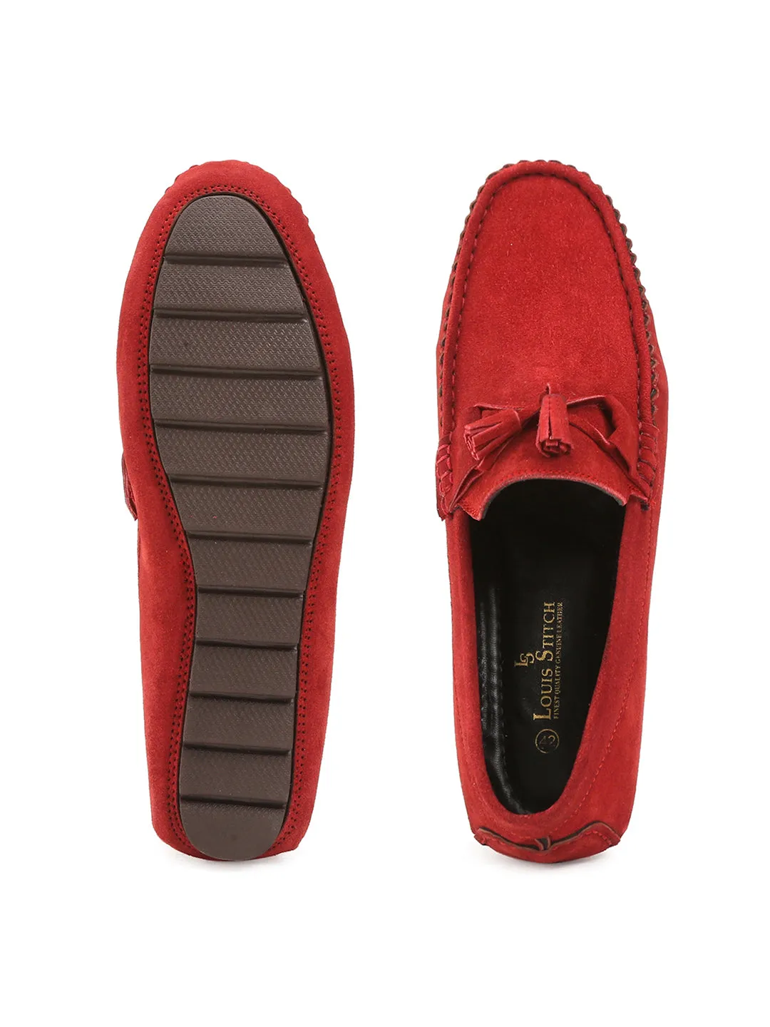 Ferrari Red Handmade Italian Suede Leather Penny Tassel Loafers
