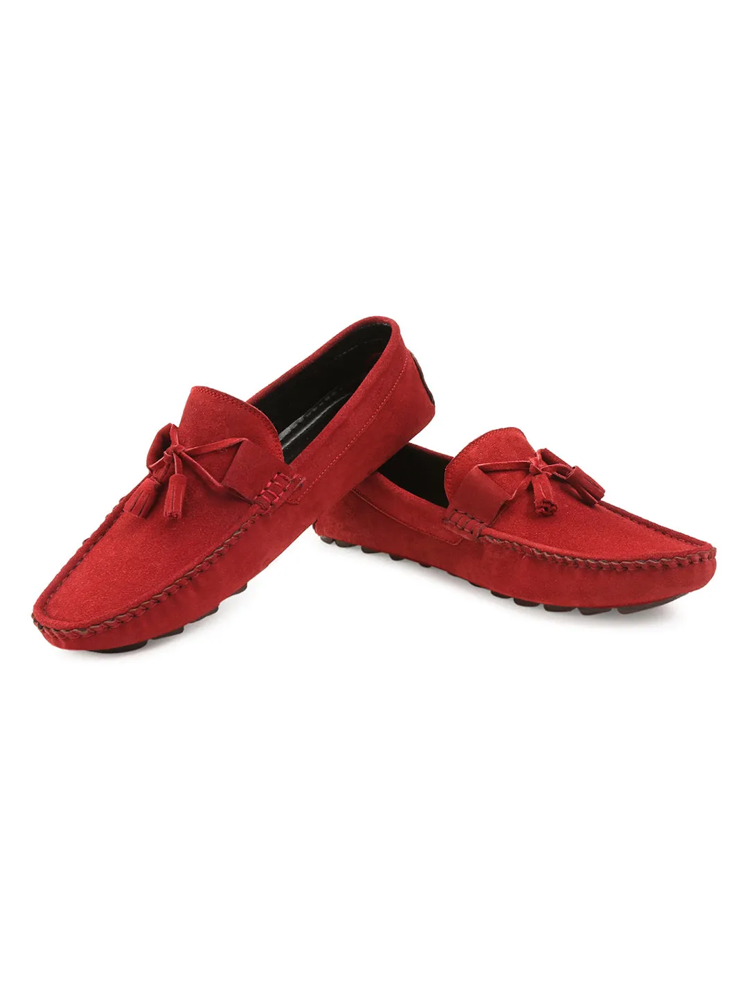 Ferrari Red Handmade Italian Suede Leather Penny Tassel Loafers