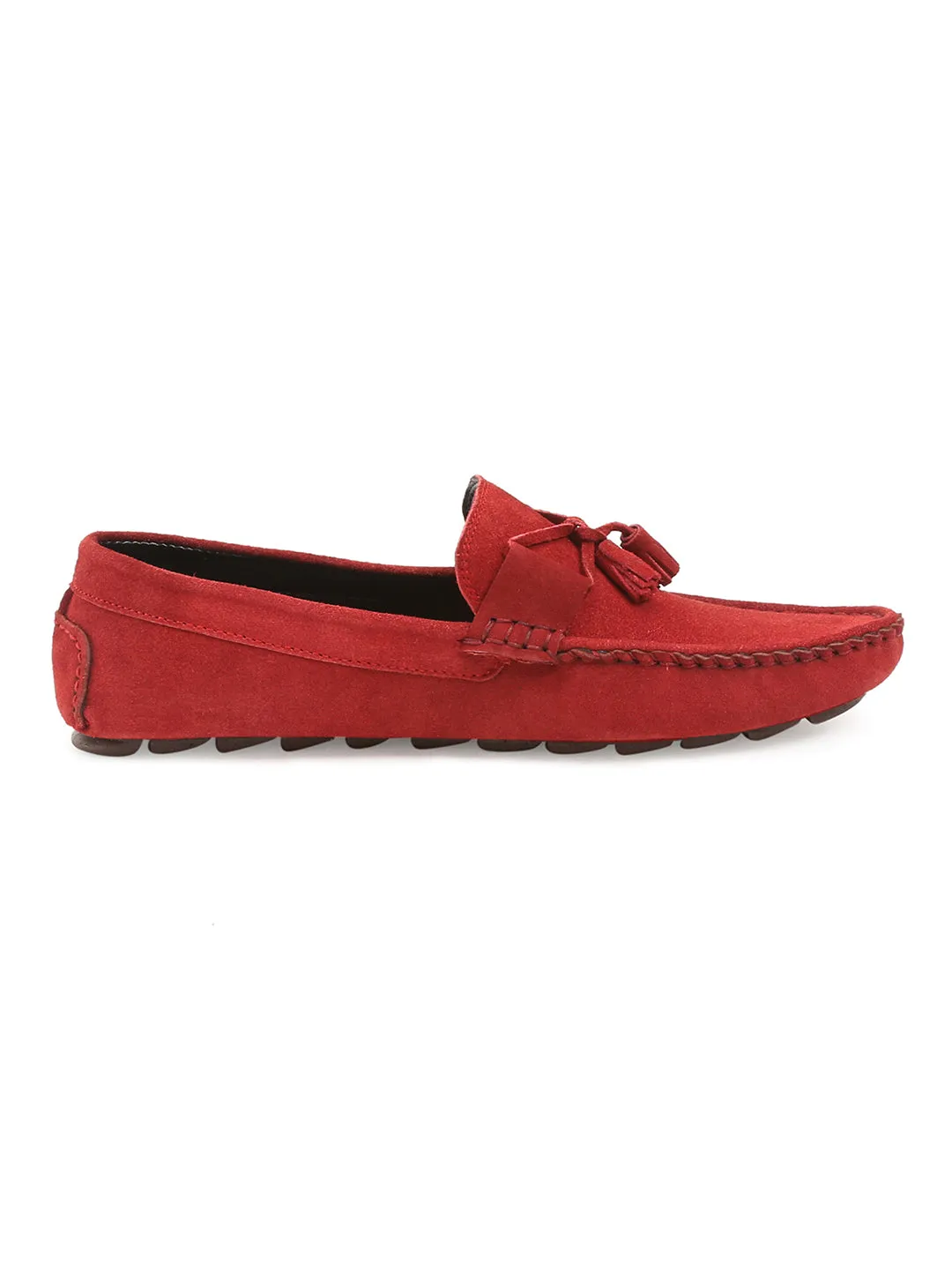 Ferrari Red Handmade Italian Suede Leather Penny Tassel Loafers