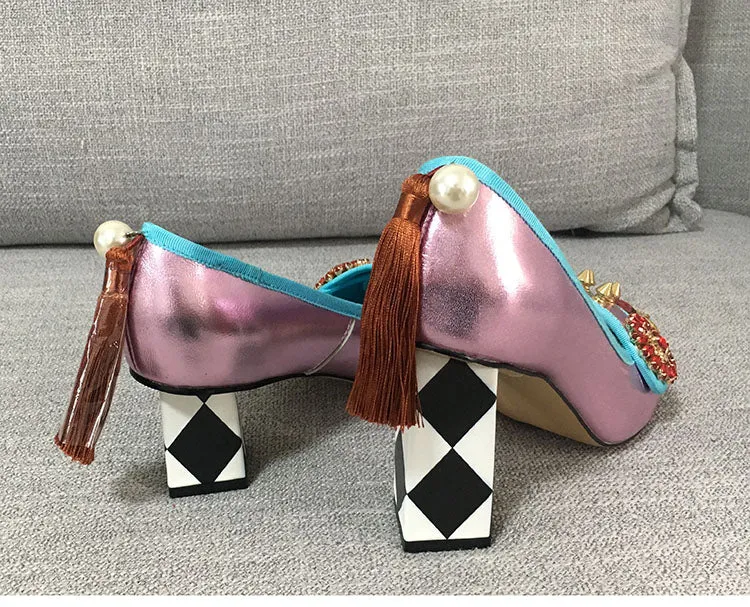 Harmony Fancy Rivet Tassel Chunky Heels