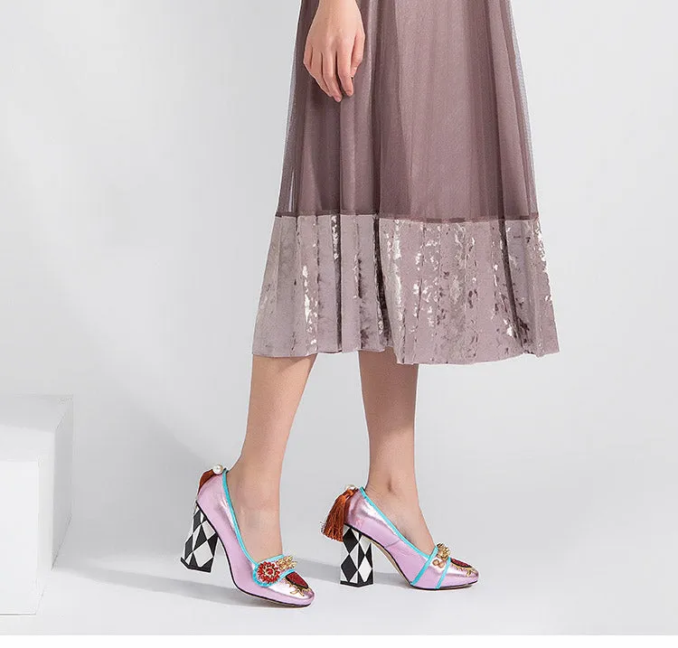 Harmony Fancy Rivet Tassel Chunky Heels