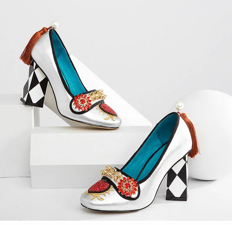 Harmony Fancy Rivet Tassel Chunky Heels