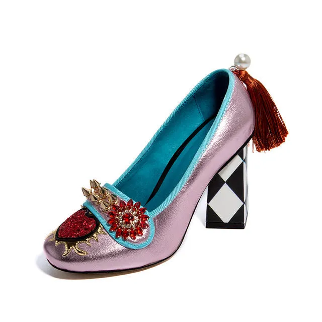 Harmony Fancy Rivet Tassel Chunky Heels