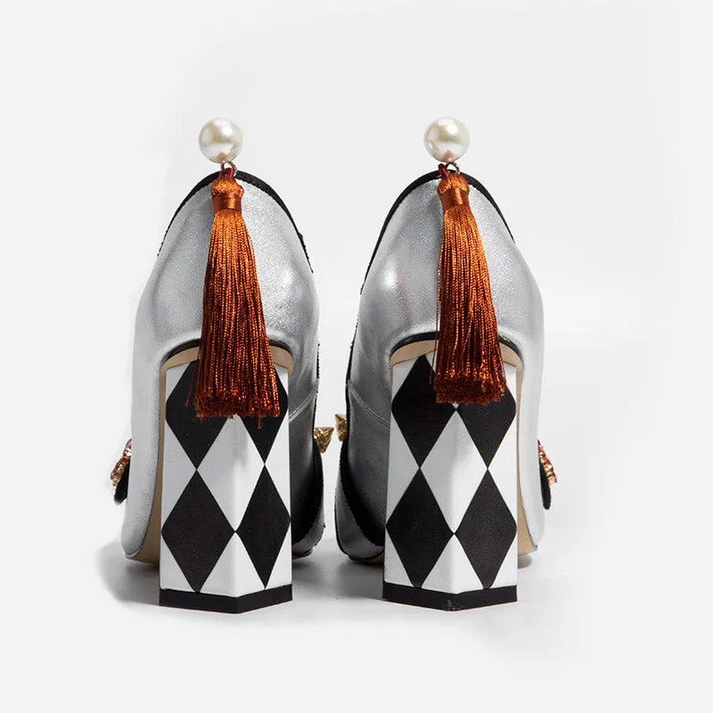 Harmony Fancy Rivet Tassel Chunky Heels