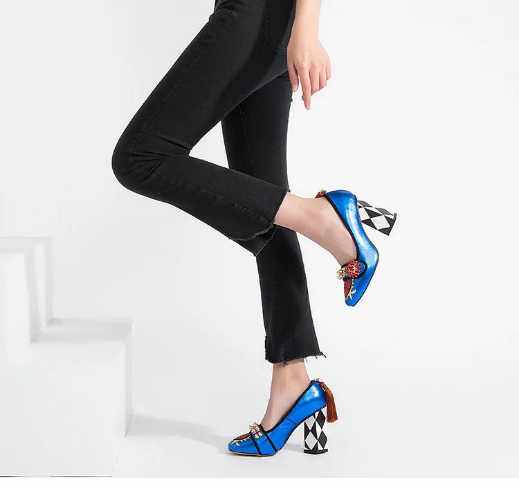 Harmony Fancy Rivet Tassel Chunky Heels