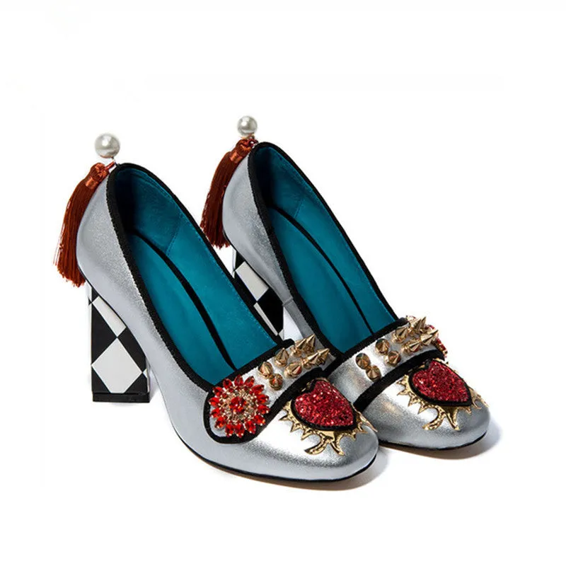 Harmony Fancy Rivet Tassel Chunky Heels