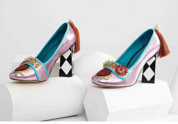 Harmony Fancy Rivet Tassel Chunky Heels