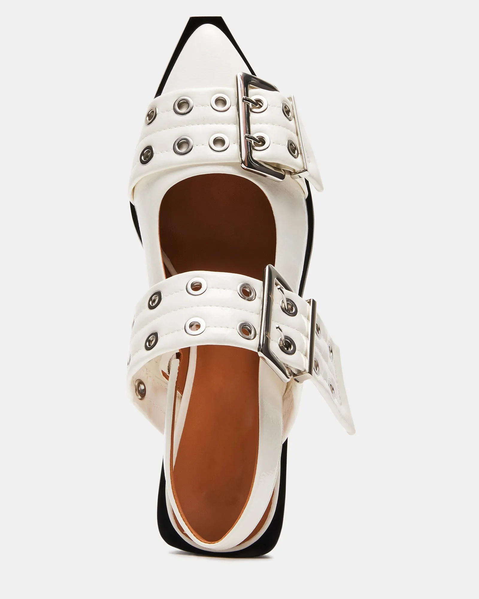 Liliana Buckle Slingback Leather Flats In White