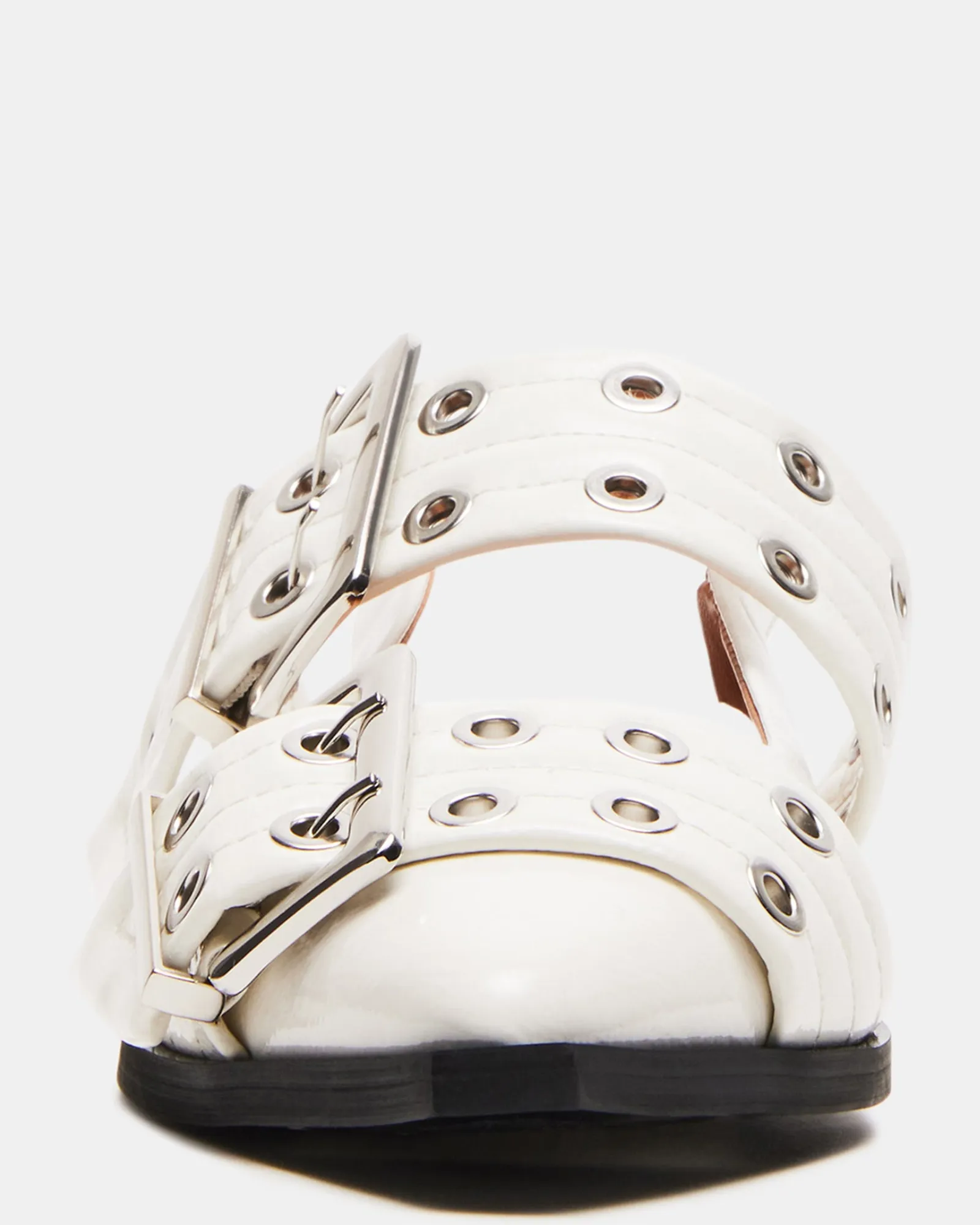 Liliana Buckle Slingback Leather Flats In White