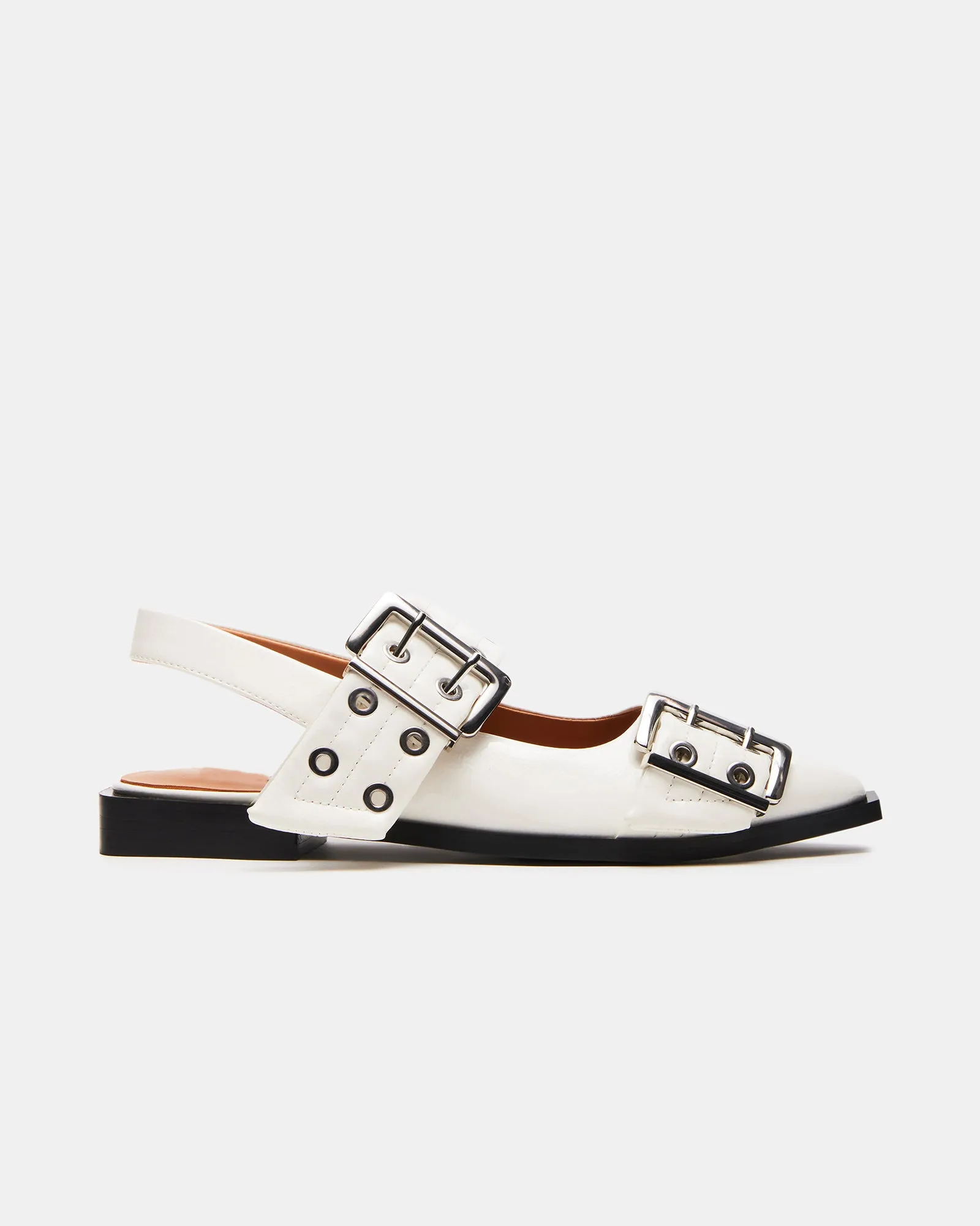 Liliana Buckle Slingback Leather Flats In White