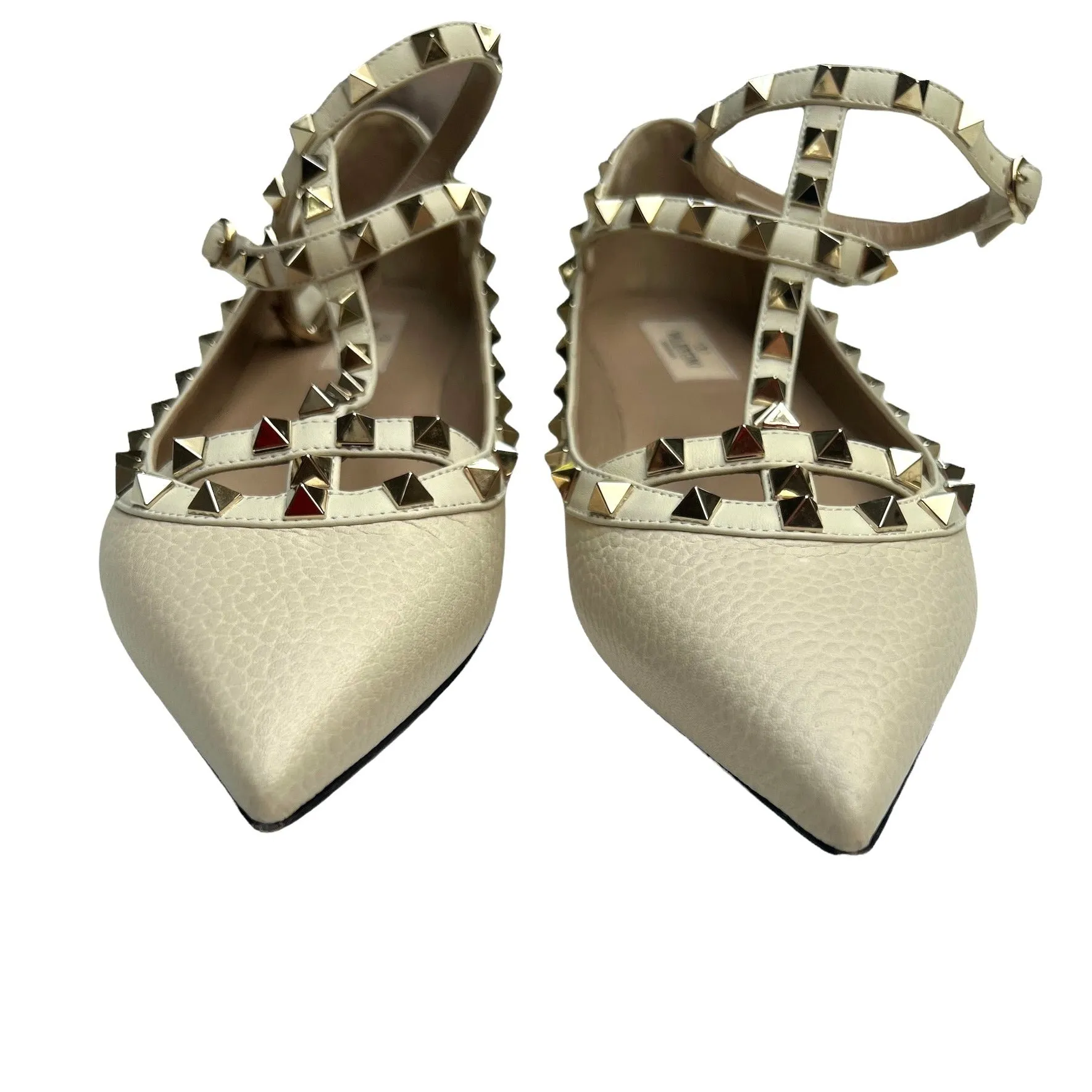 Rockstud Beige Leather Flats - 10.5