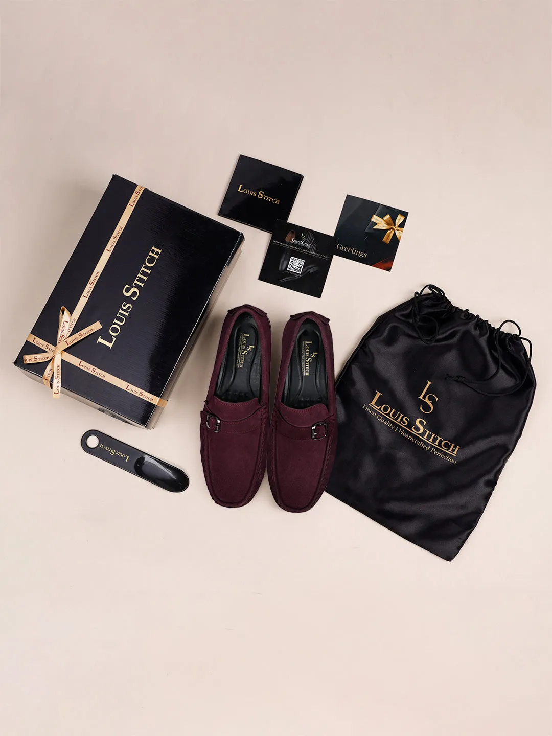 Rosewood Handmade Italian Suede Leather Solid Penny Loafers with Buckle