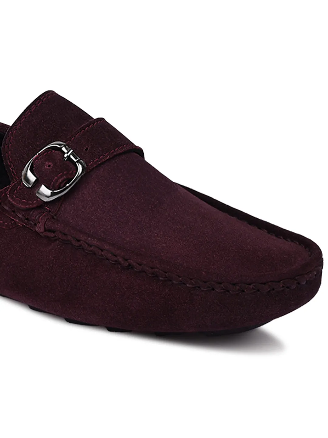 Rosewood Handmade Italian Suede Leather Solid Penny Loafers with Buckle