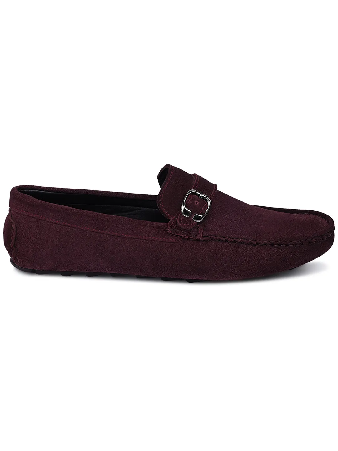 Rosewood Handmade Italian Suede Leather Solid Penny Loafers with Buckle