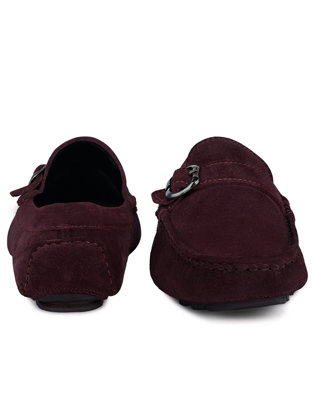 Rosewood Handmade Italian Suede Leather Solid Penny Loafers with Buckle