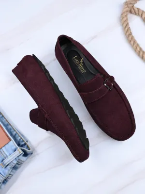 Rosewood Handmade Italian Suede Leather Solid Penny Loafers with Buckle