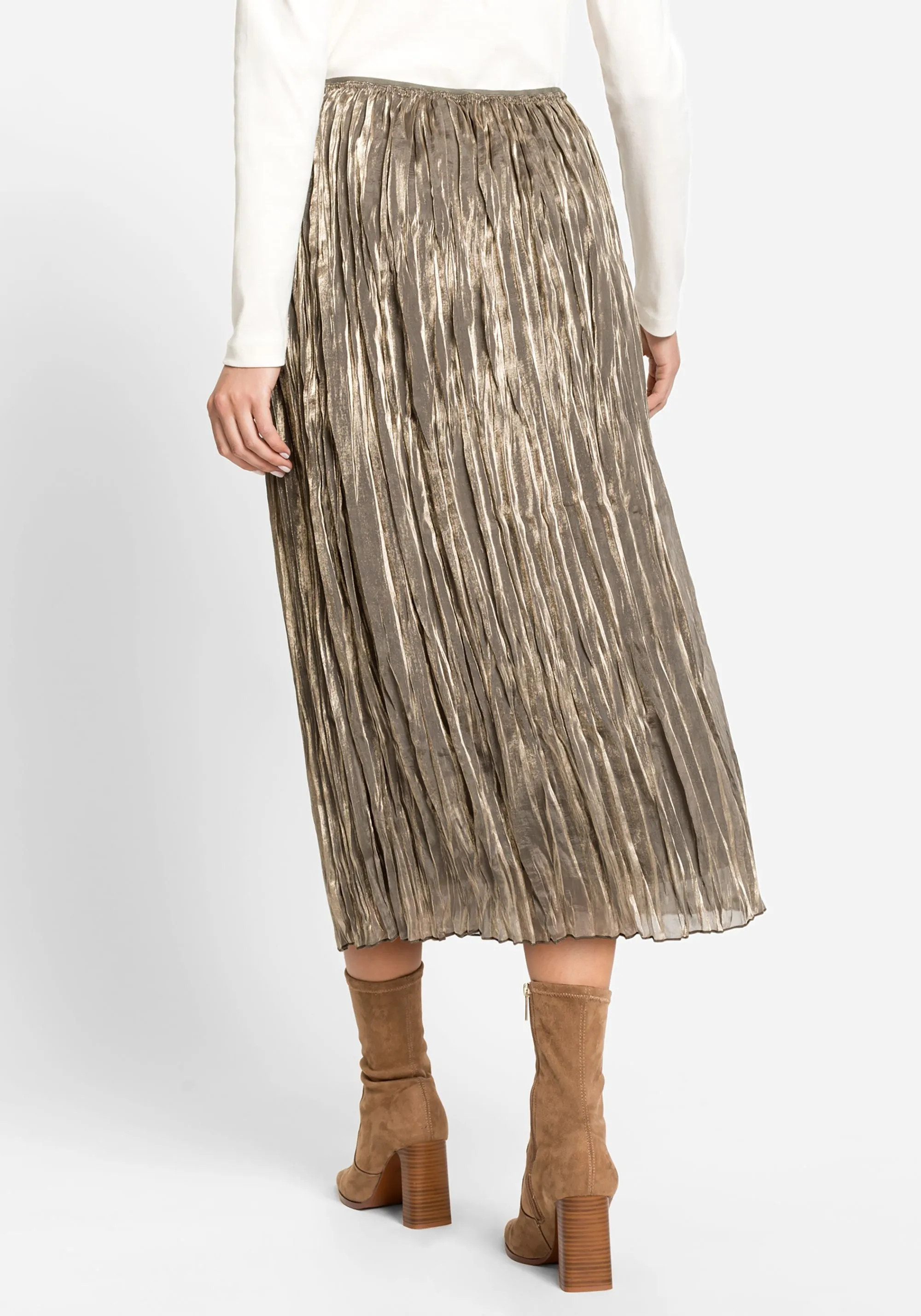 Shimmer Crinkle Pleated Midi Skirt