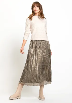 Shimmer Crinkle Pleated Midi Skirt