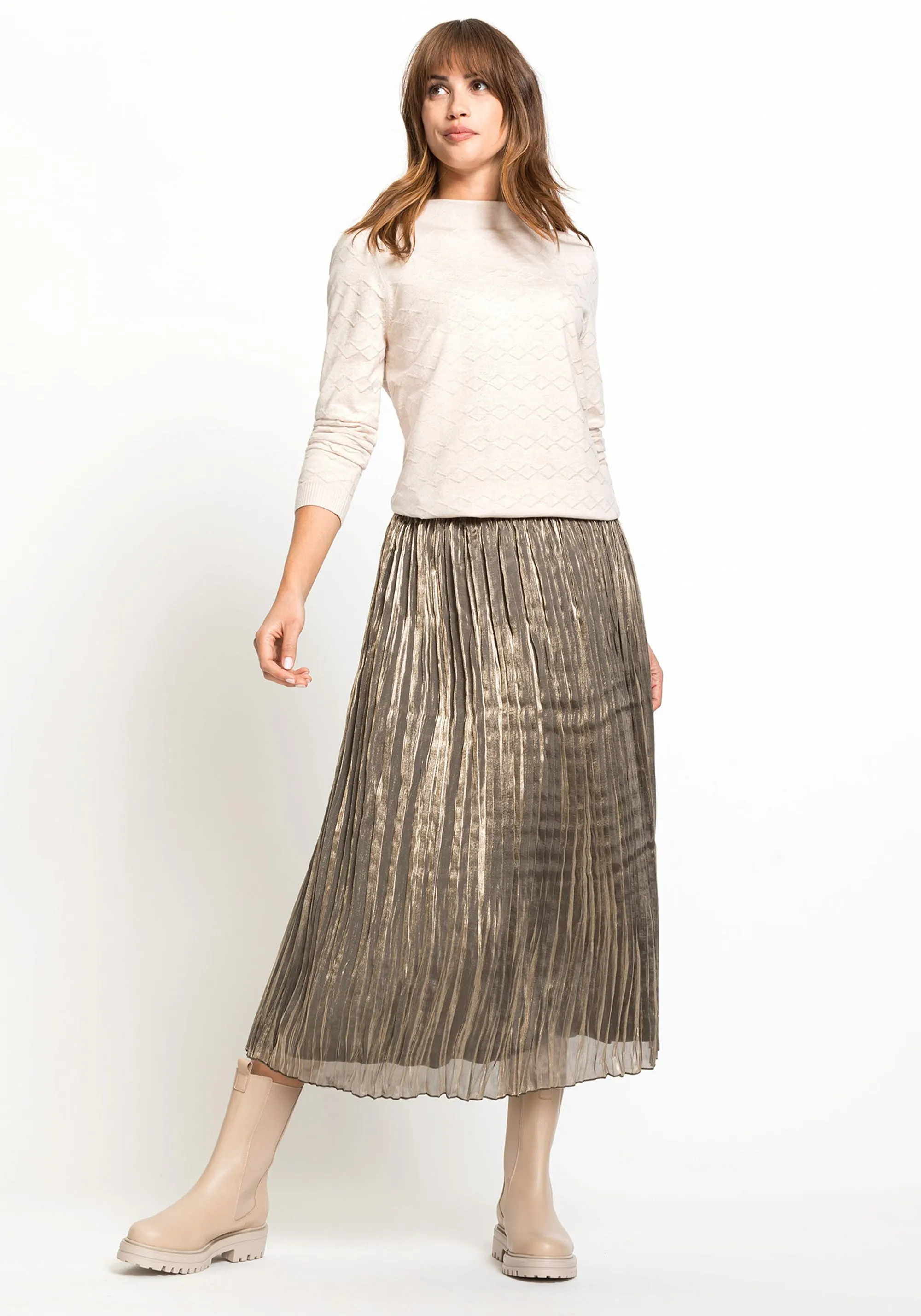 Shimmer Crinkle Pleated Midi Skirt