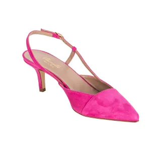 Silvia Kitten Heel Slingback - Hot Pink Suede