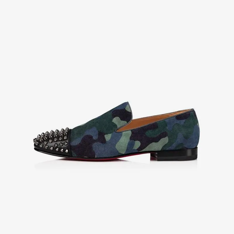 Suede Blue Camo Men Spikes Leather
