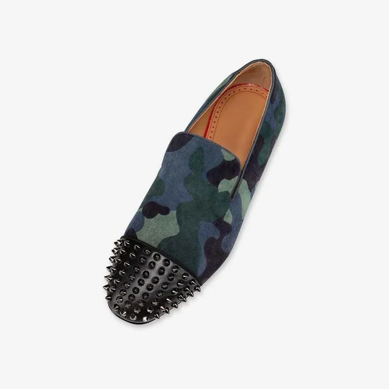 Suede Blue Camo Men Spikes Leather