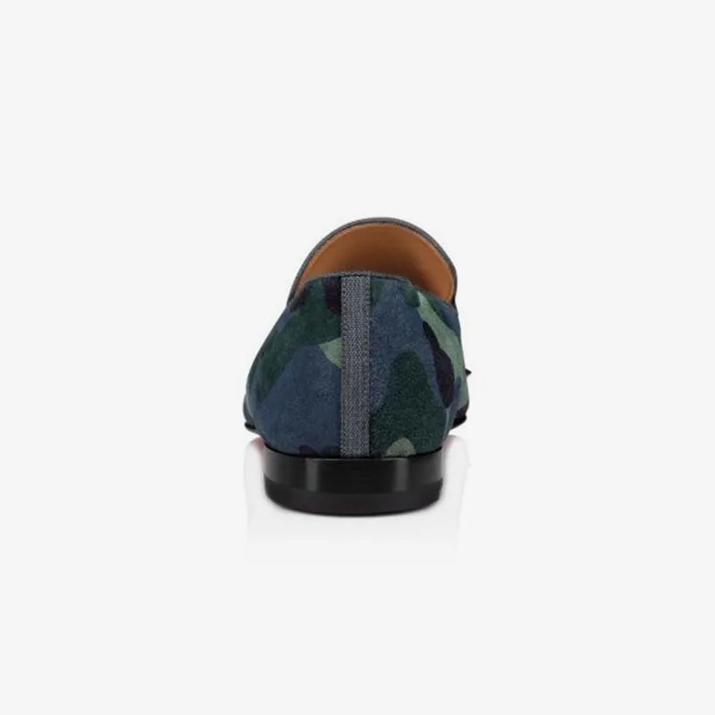 Suede Blue Camo Men Spikes Leather