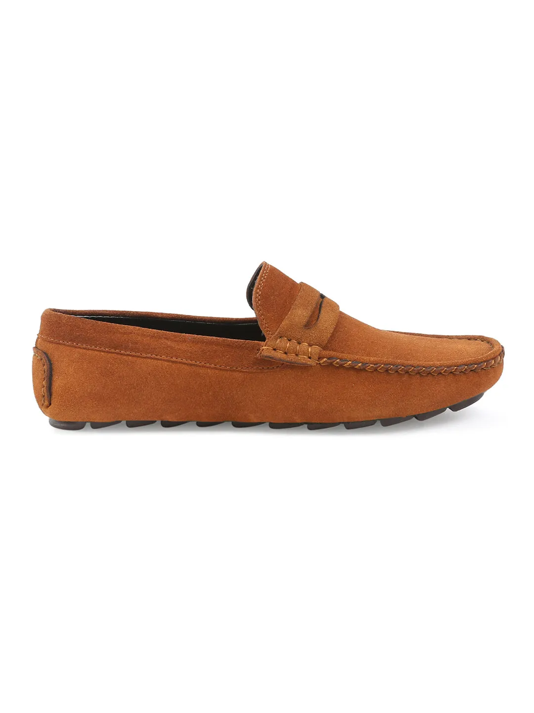 Tortilla Brown Handmade Italian Suede Leather Solid Penny Loafers