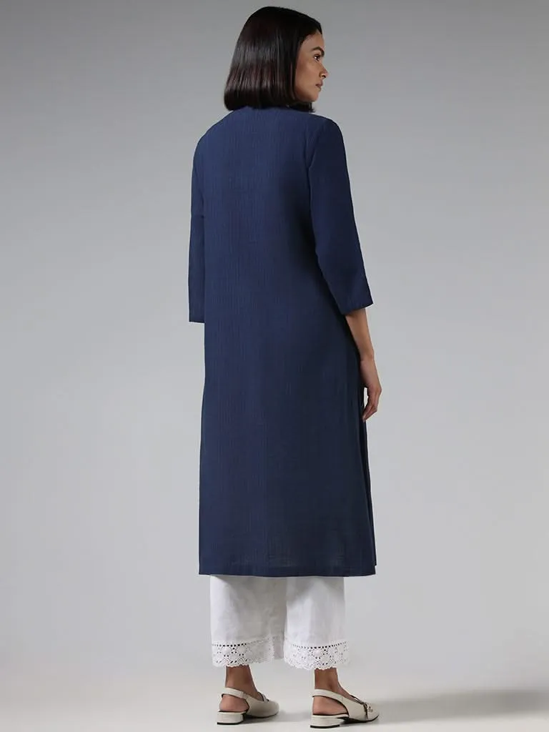 Utsa Navy Embroidered Cotton Kurta