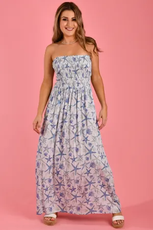 VGLD650 - LILY ROUCHED MAXI DRESS - SEA BLUE STARFISH