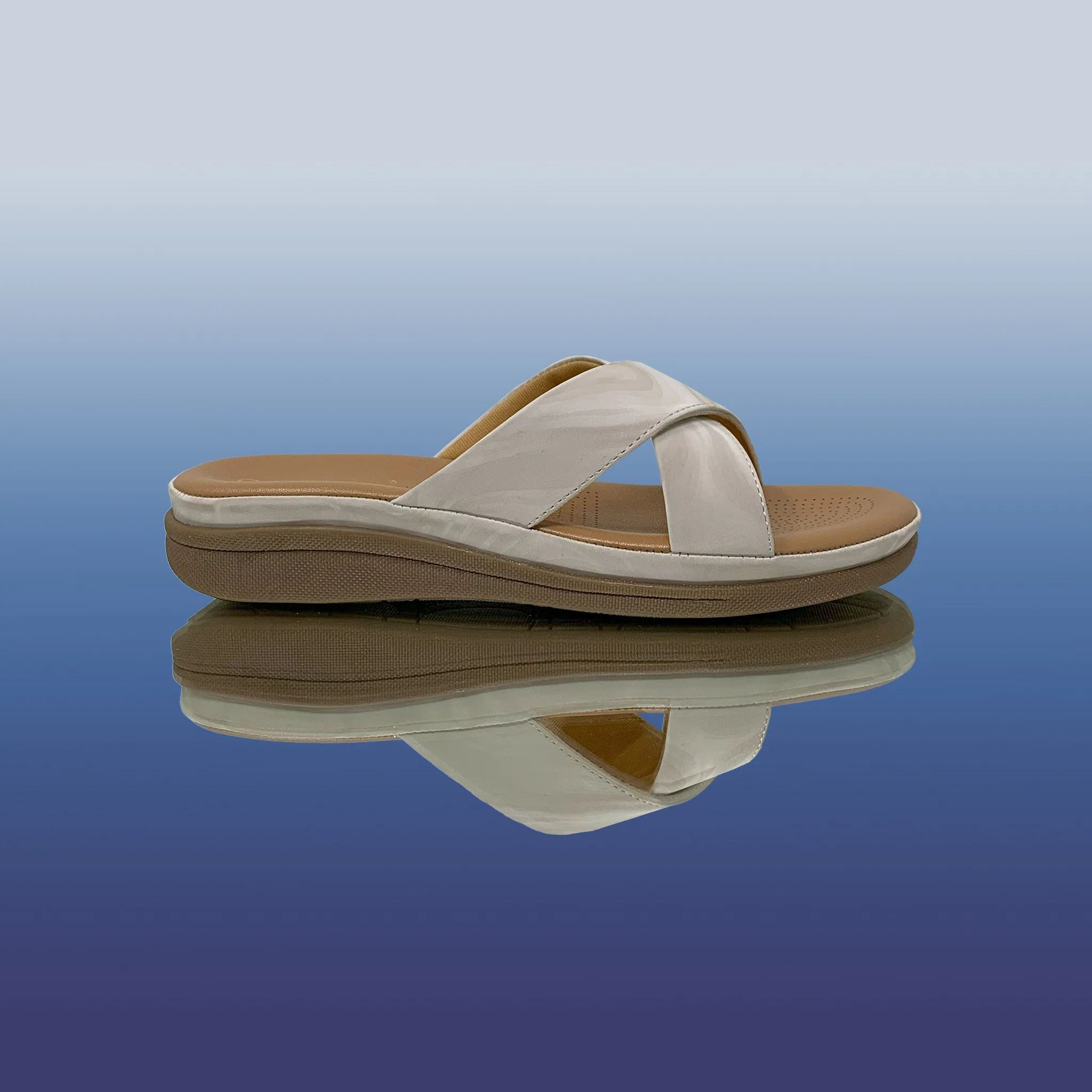 white cross-strap sandals