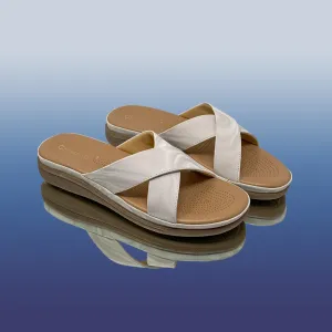 white cross-strap sandals