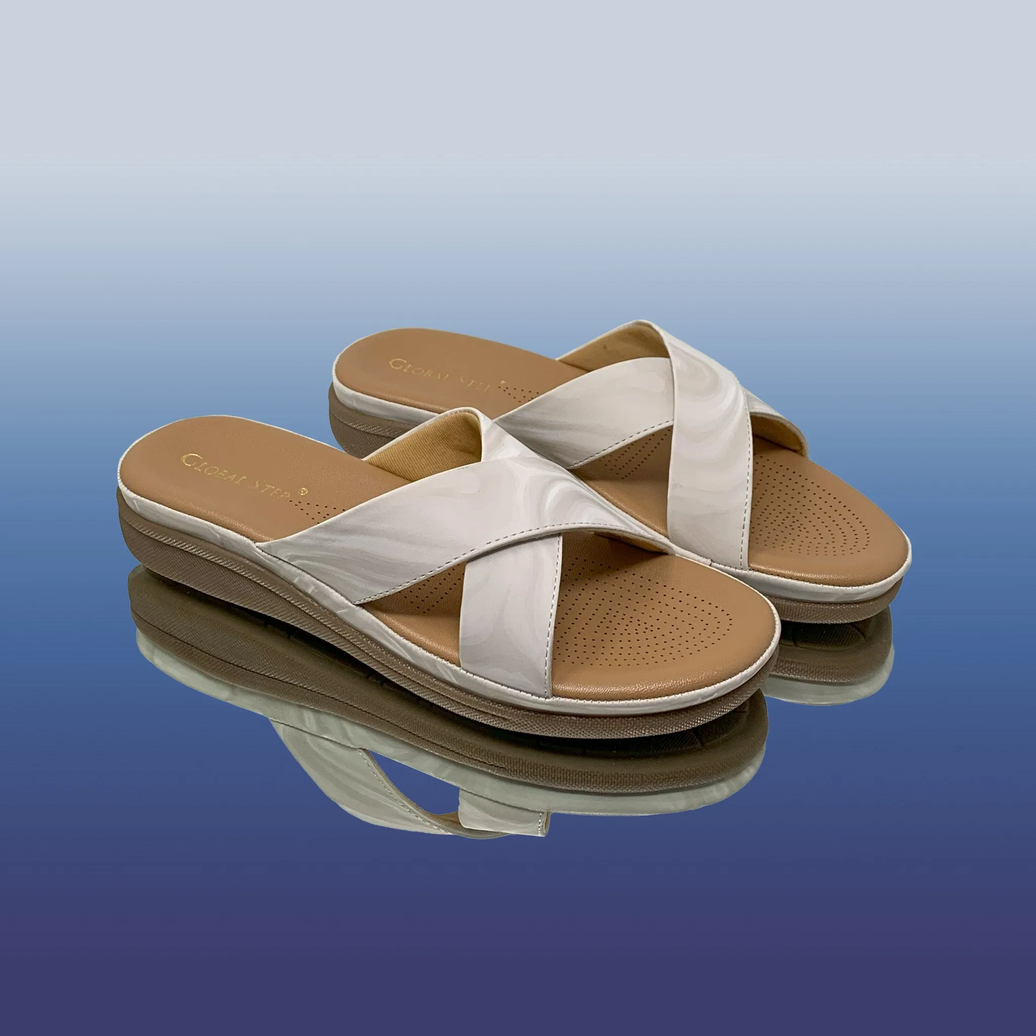 white cross-strap sandals