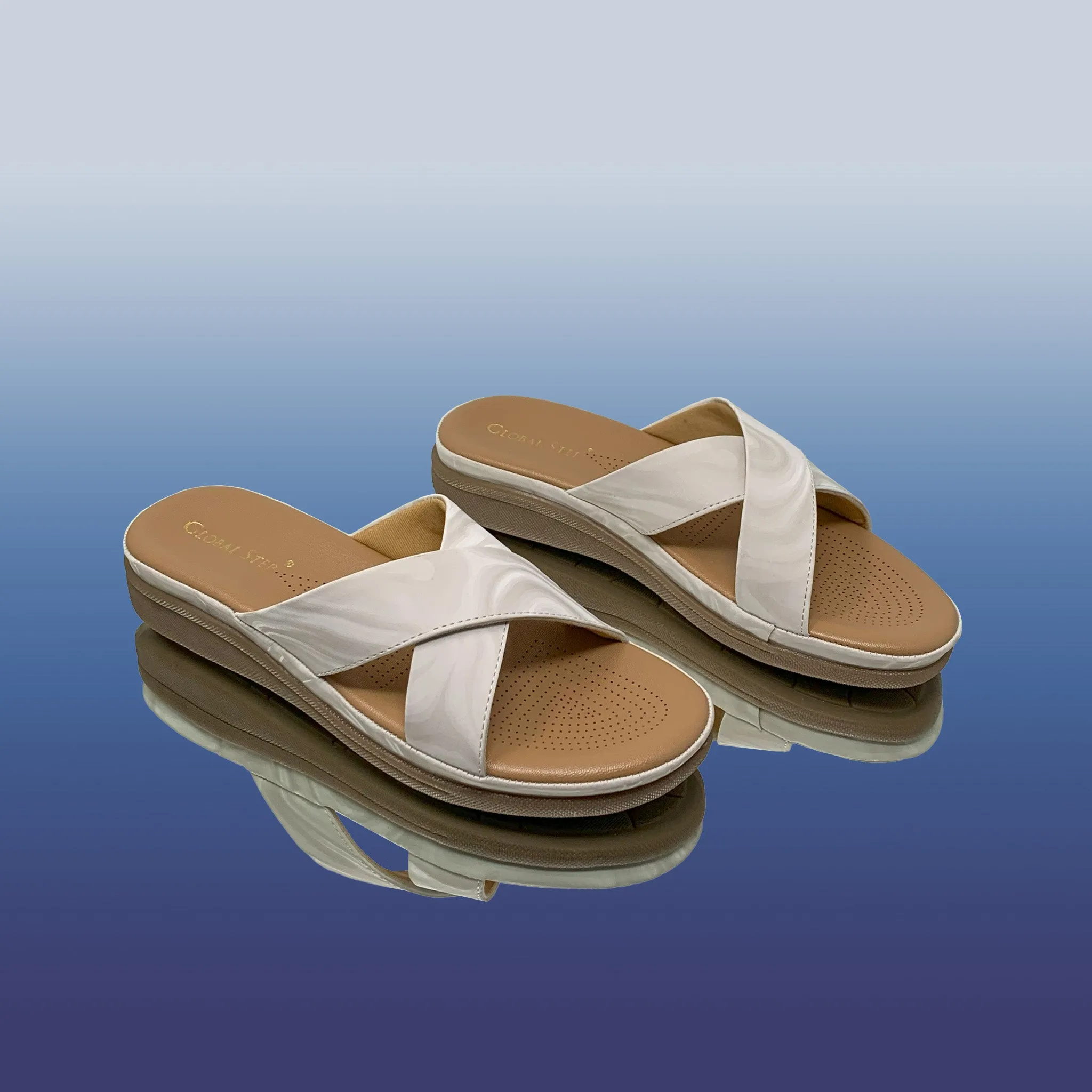 white cross-strap sandals