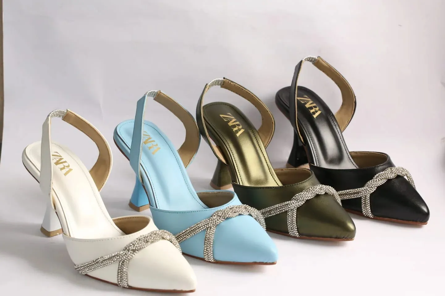 ZARA RHINESTONE SLINGBACK PUMPS - WHITE